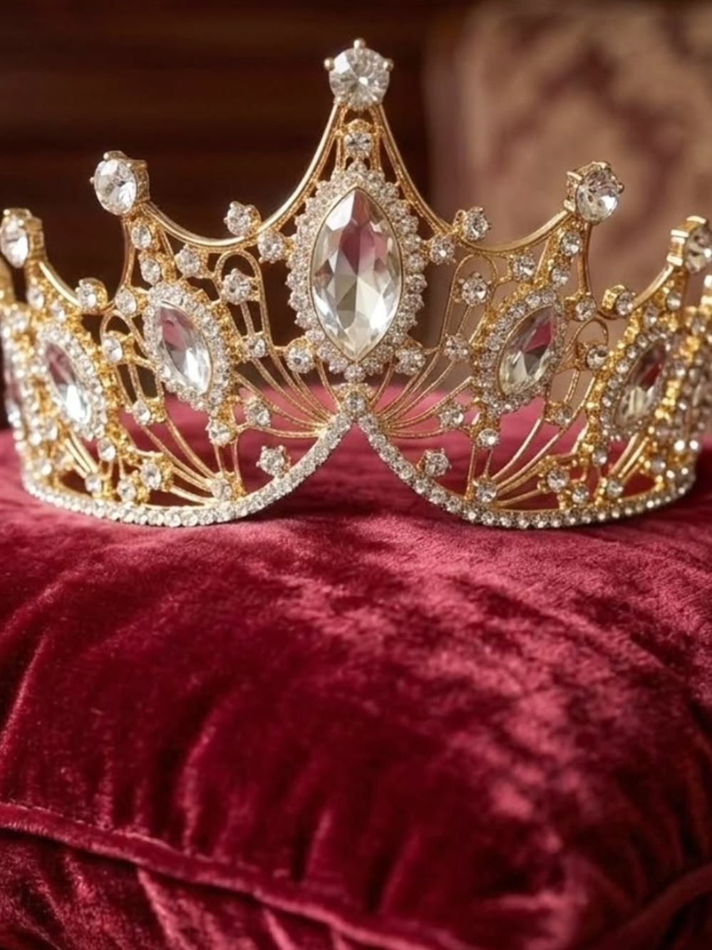Gold Crystal Bridal Tiara Crown - Elegant Gold Rhinestone Headpiece